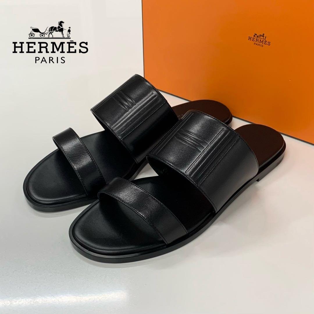 Hermes Mona Leather Sandals Black