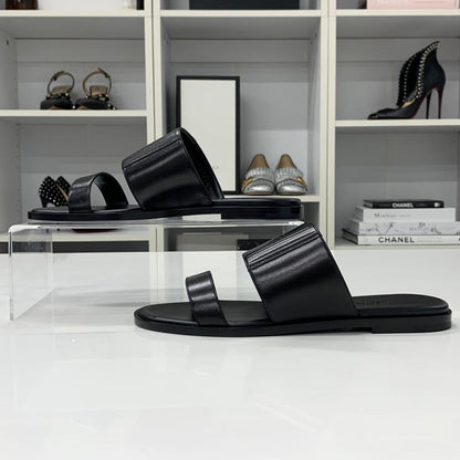 Hermes Mona Leather Sandals Black — view 3