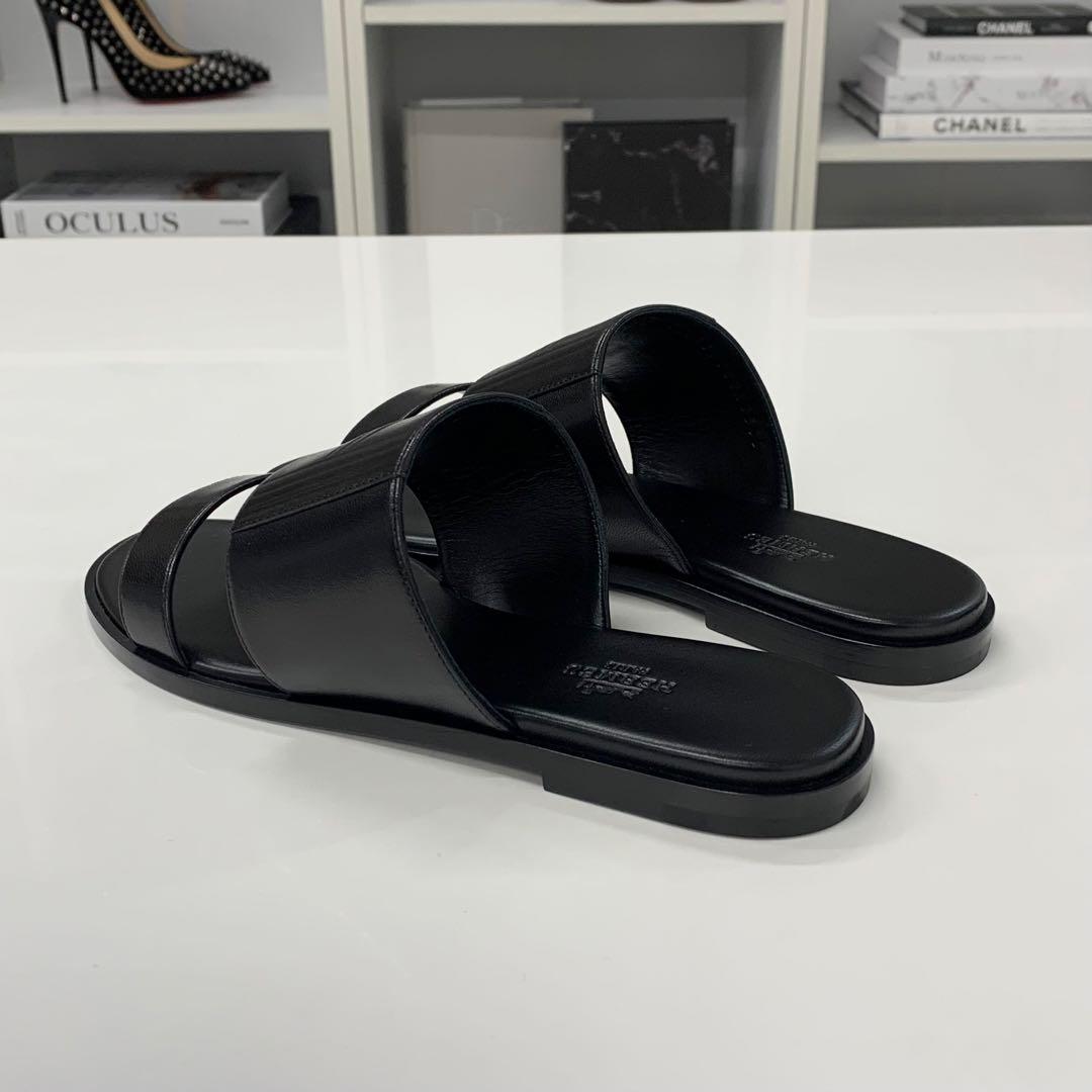 Hermes Mona Leather Sandals Black — view 4