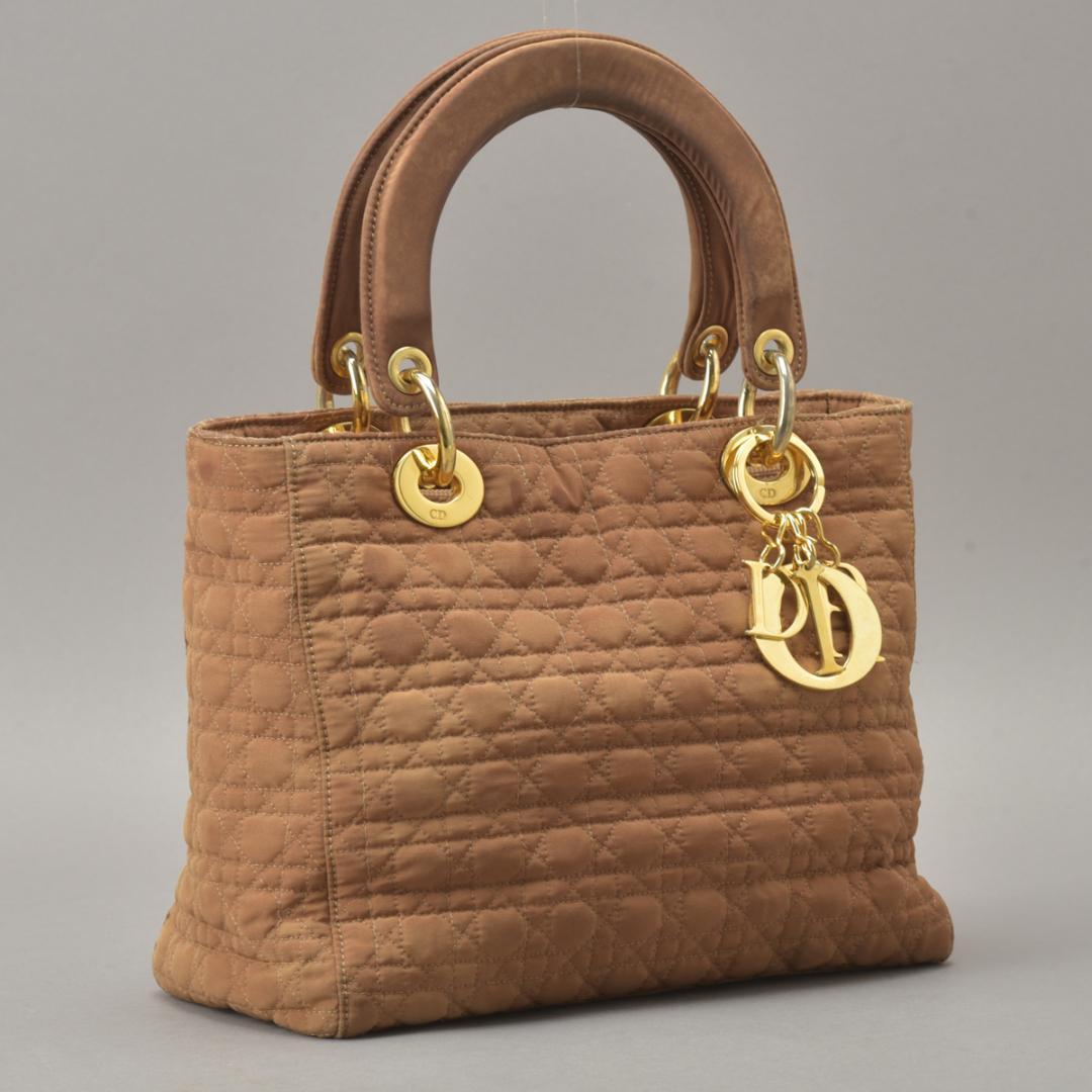 Dior Lady Dior Cannage Handbag Nylon Brown Beige — view 2