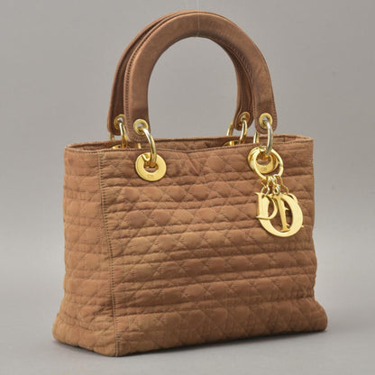 Dior Lady Dior Cannage Handbag Nylon Brown Beige — view 2