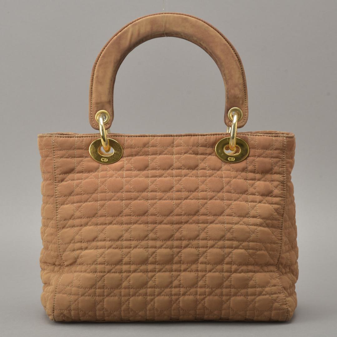 Dior Lady Dior Cannage Handbag Nylon Brown Beige — view 3