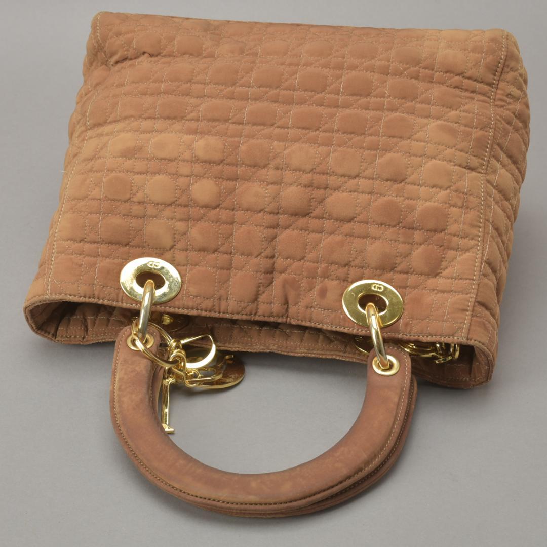 Dior Lady Dior Cannage Handbag Nylon Brown Beige — view 4