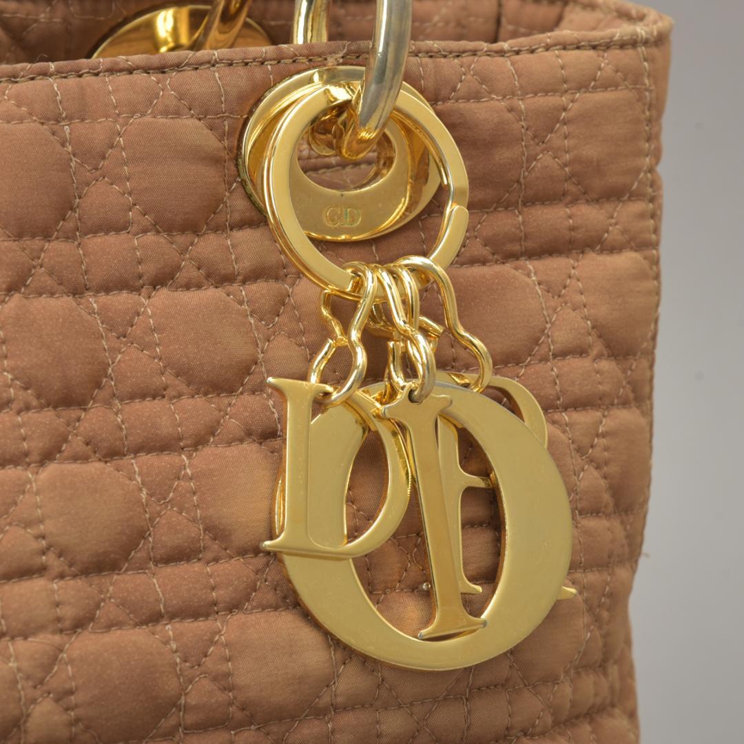 Dior Lady Dior Cannage Handbag Nylon Brown Beige — view 6