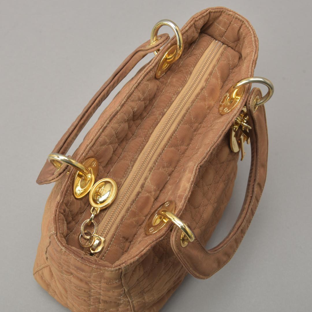 Dior Lady Dior Cannage Handbag Nylon Brown Beige — view 7