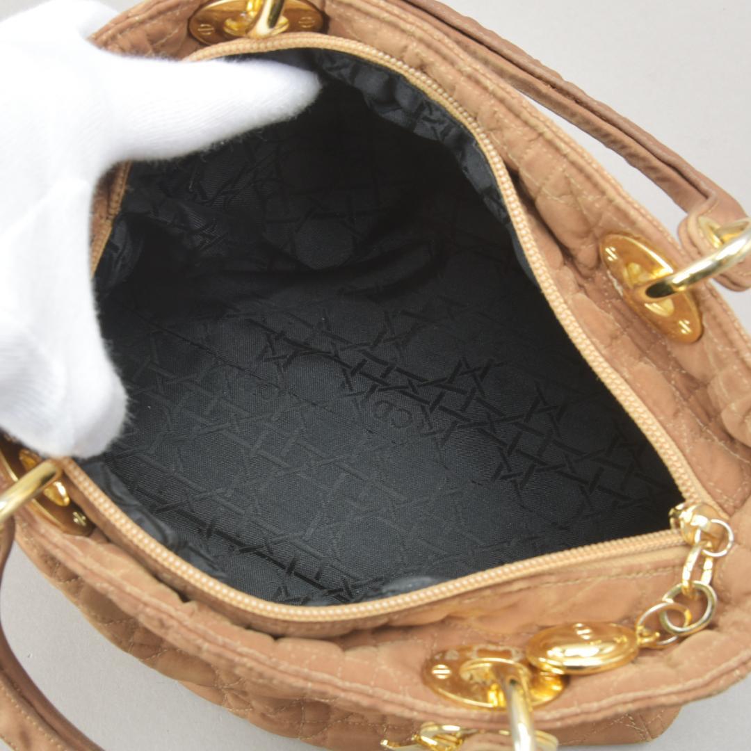 Dior Lady Dior Cannage Handbag Nylon Brown Beige — view 8