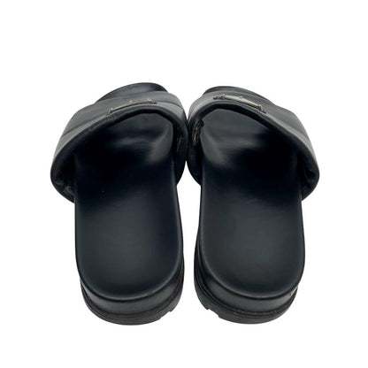 Prada Nappa Leather Triangle Plate Logo Sandals Black — view 4