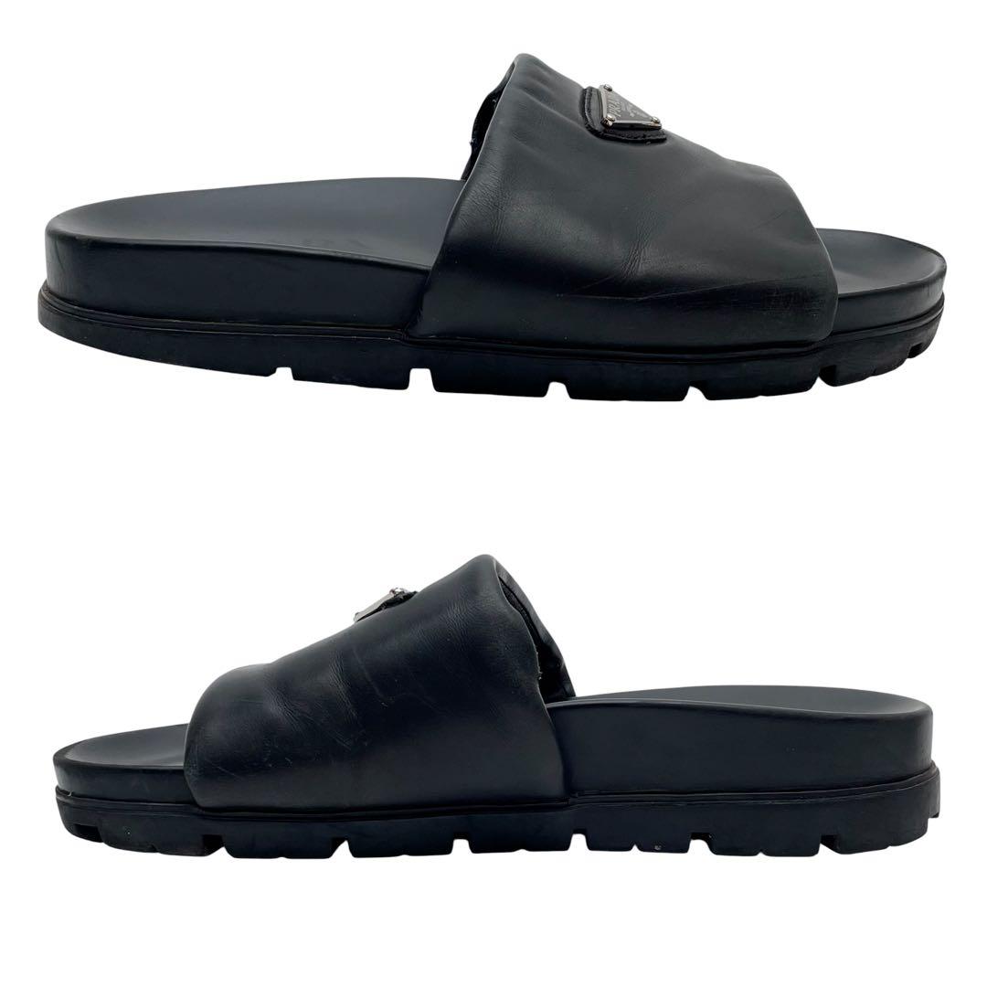 Prada Nappa Leather Triangle Plate Logo Sandals Black — view 5