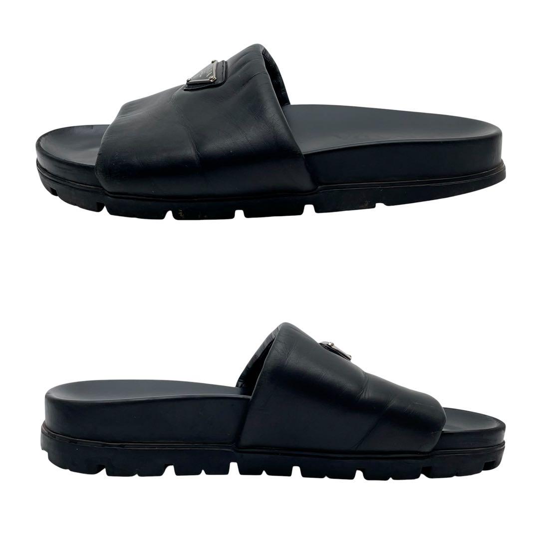 Prada Nappa Leather Triangle Plate Logo Sandals Black — view 6