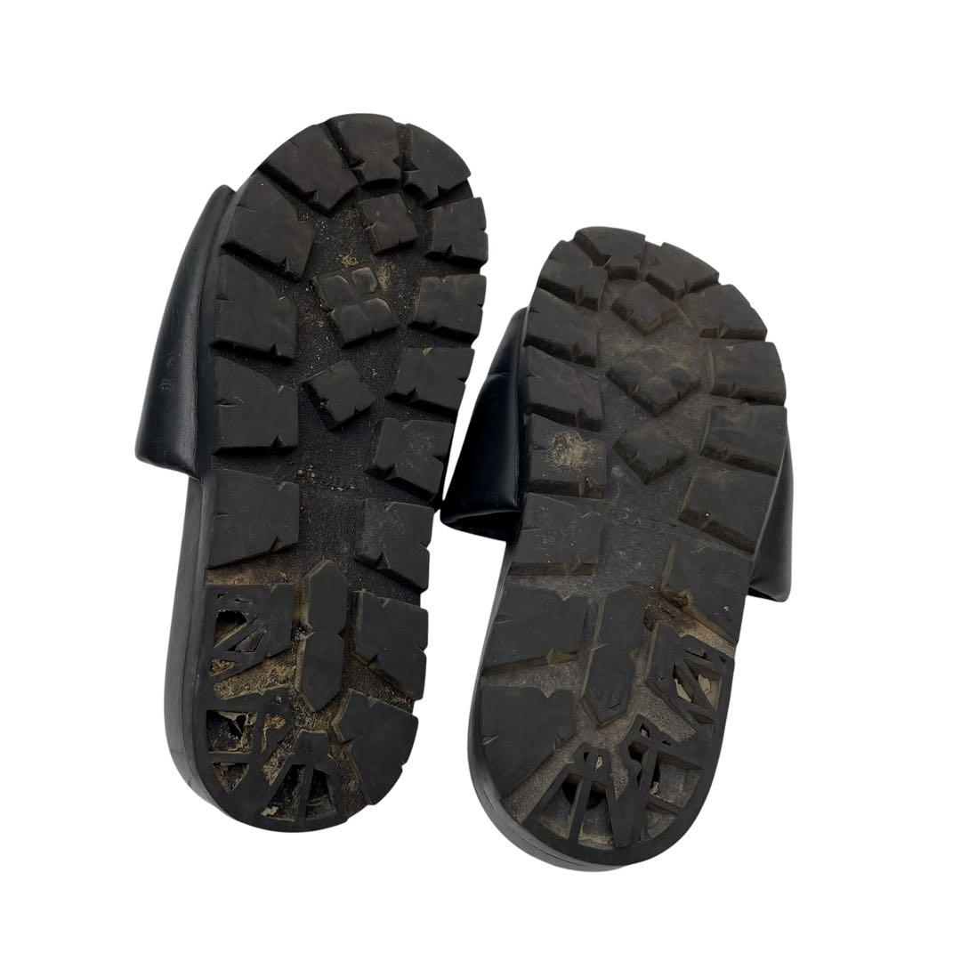 Prada Nappa Leather Triangle Plate Logo Sandals Black — view 7