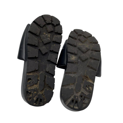 Prada Nappa Leather Triangle Plate Logo Sandals Black — view 7