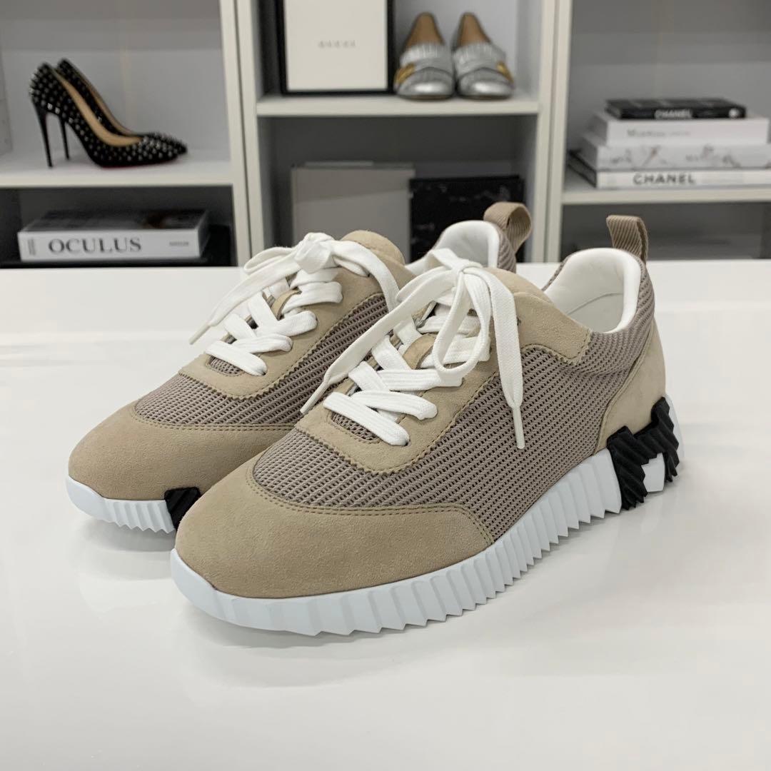 Hermes Bouncing Fabric Suede Sneakers Beige