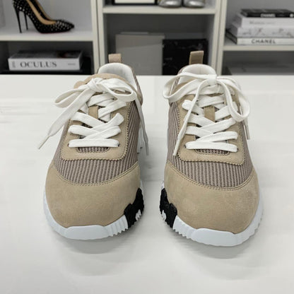 Hermes Bouncing Fabric Suede Sneakers Beige