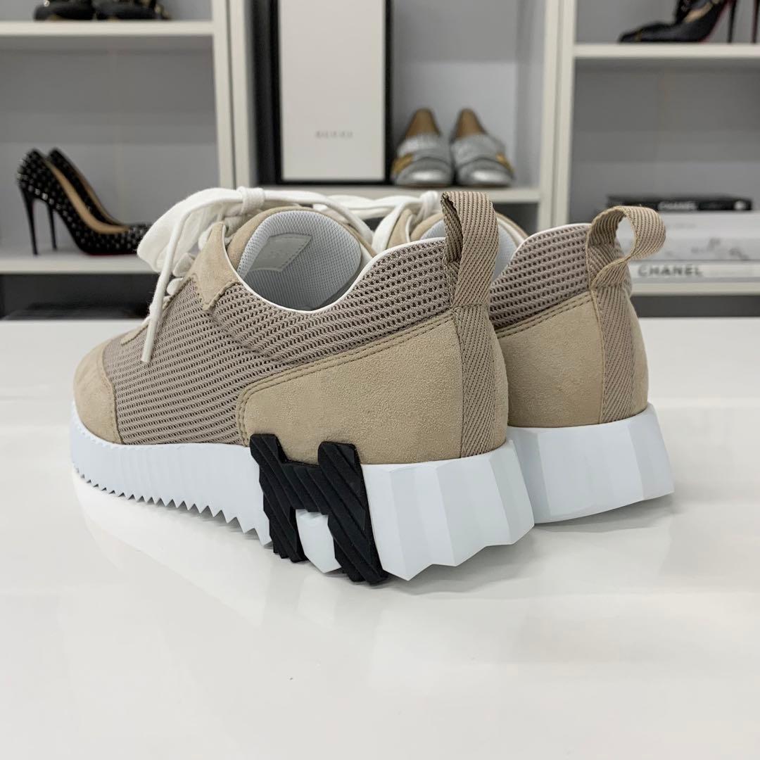 Hermes Bouncing Fabric Suede Sneakers Beige