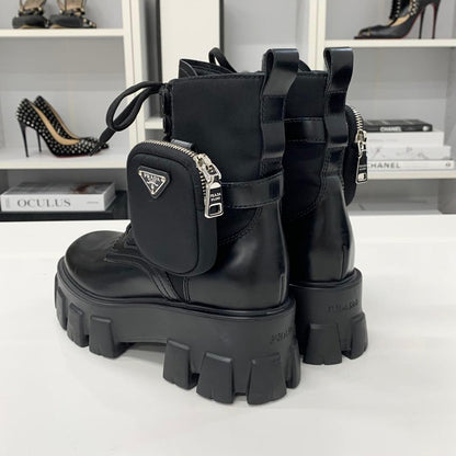Prada Monolith Triangle Logo Re-Nylon Leather Combat Boots — view 5