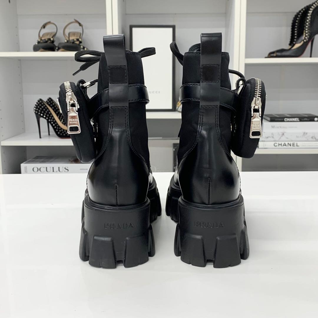 Prada Monolith Triangle Logo Re-Nylon Leather Combat Boots — view 6
