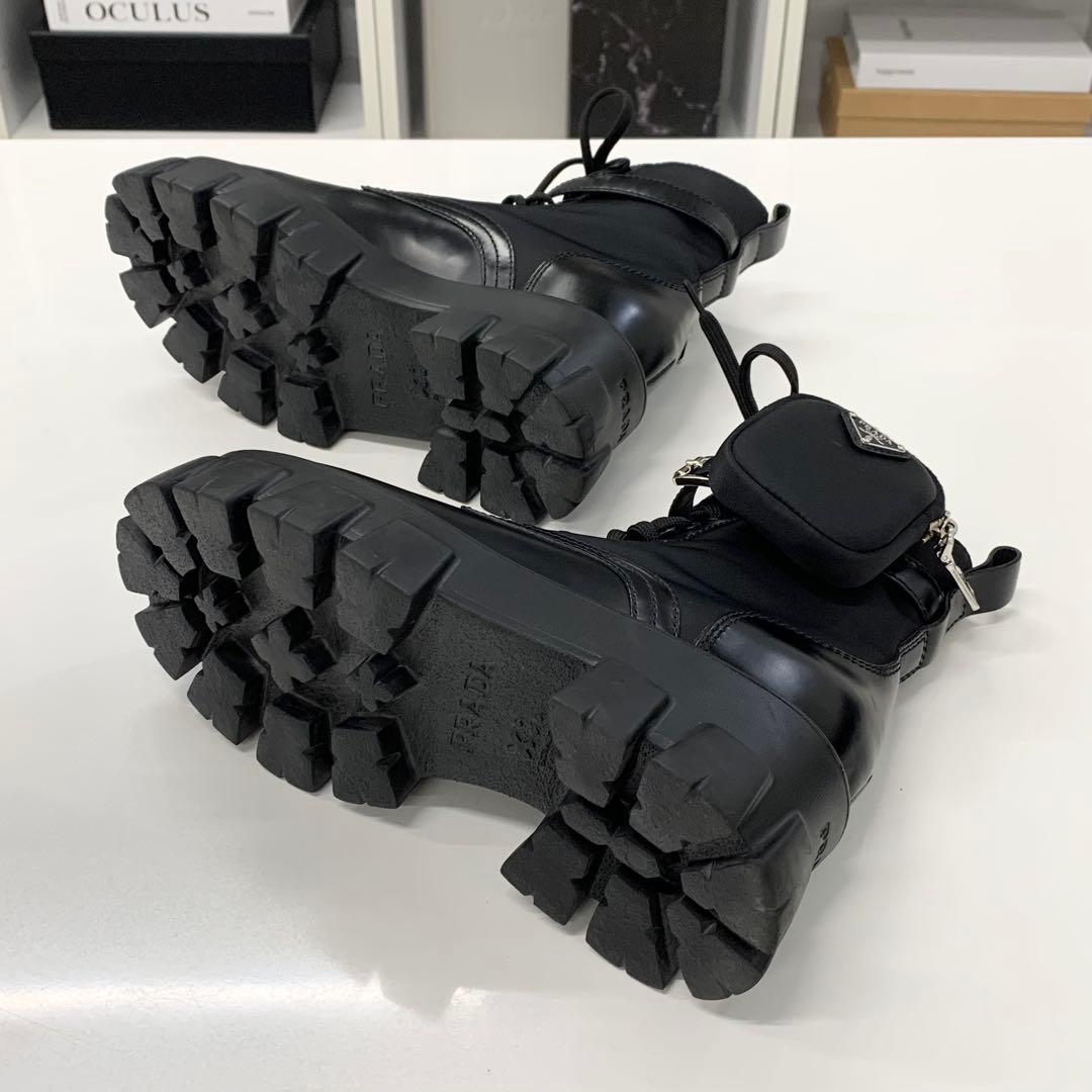 Prada Monolith Triangle Logo Re-Nylon Leather Combat Boots — view 7