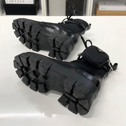 Prada Monolith Triangle Logo Re-Nylon Leather Combat Boots — view 7