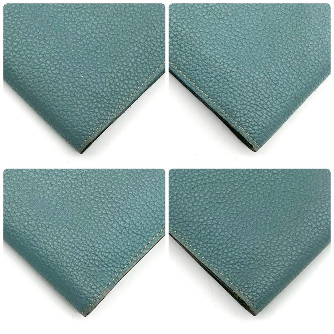 Hermes Dogon GM Duo Bifold Wallet Blue Silver Pouch — view 6