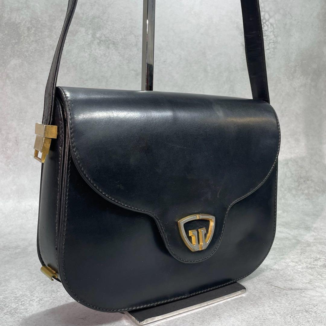 Gucci Shoulder Bag Black Gold Leather