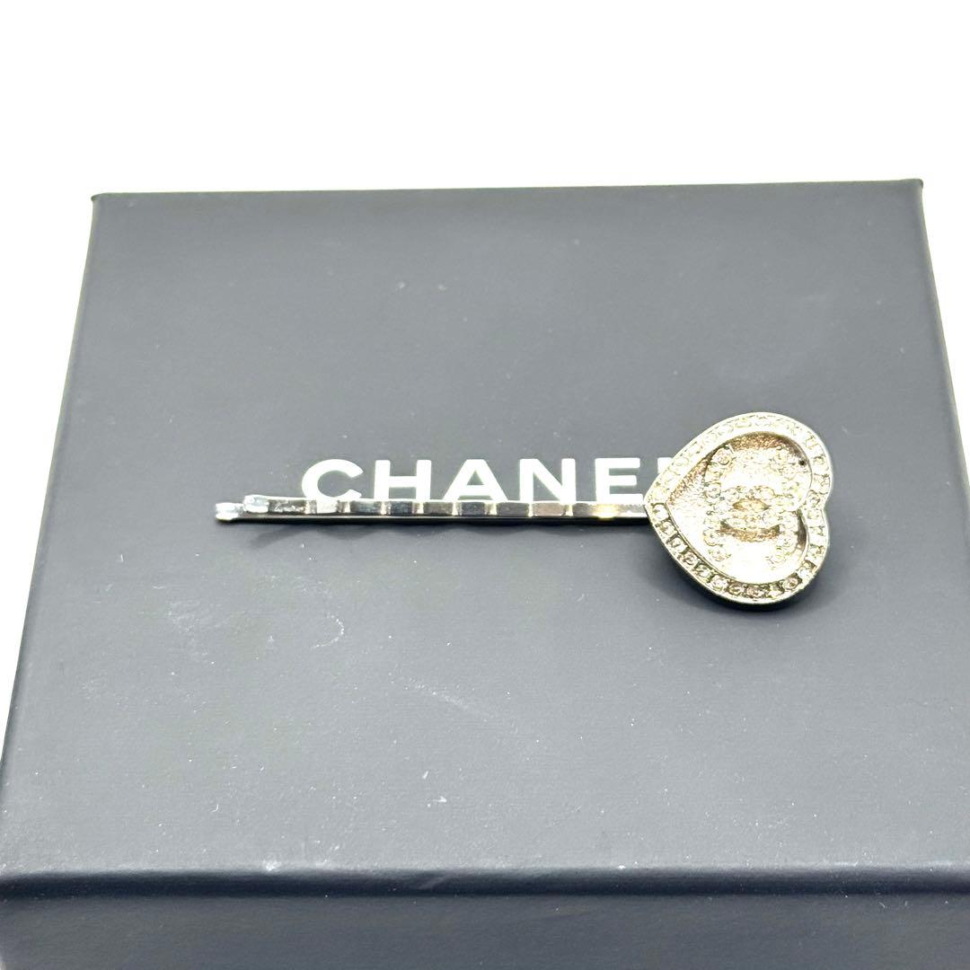 Chanel Hairpin CC Logo Heart Line Stone Silver