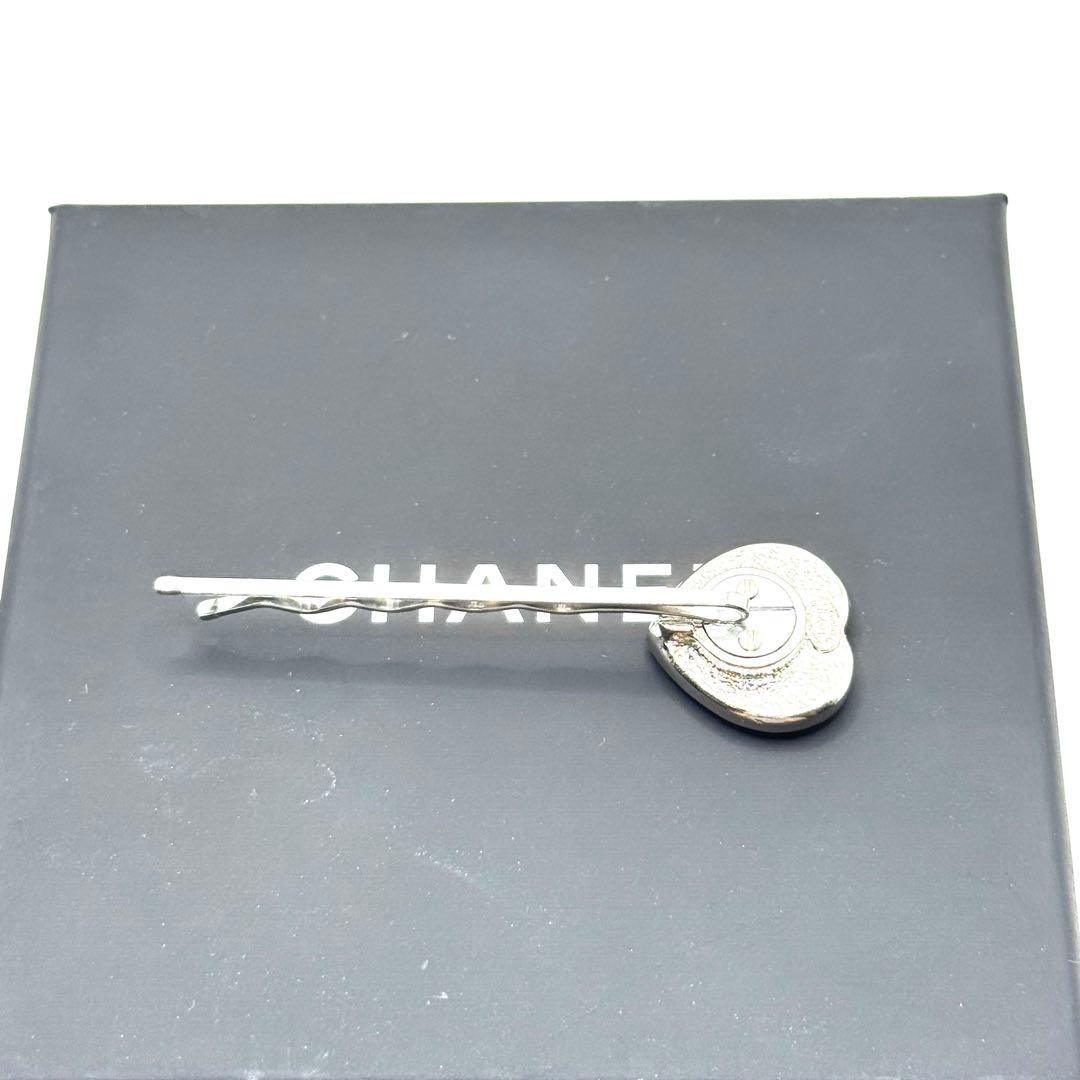Chanel Hairpin CC Logo Heart Line Stone Silver