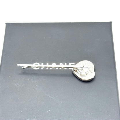 Chanel Hairpin CC Logo Heart Line Stone Silver