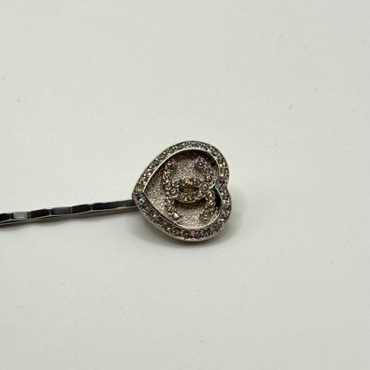 Chanel Hairpin CC Logo Heart Line Stone Silver