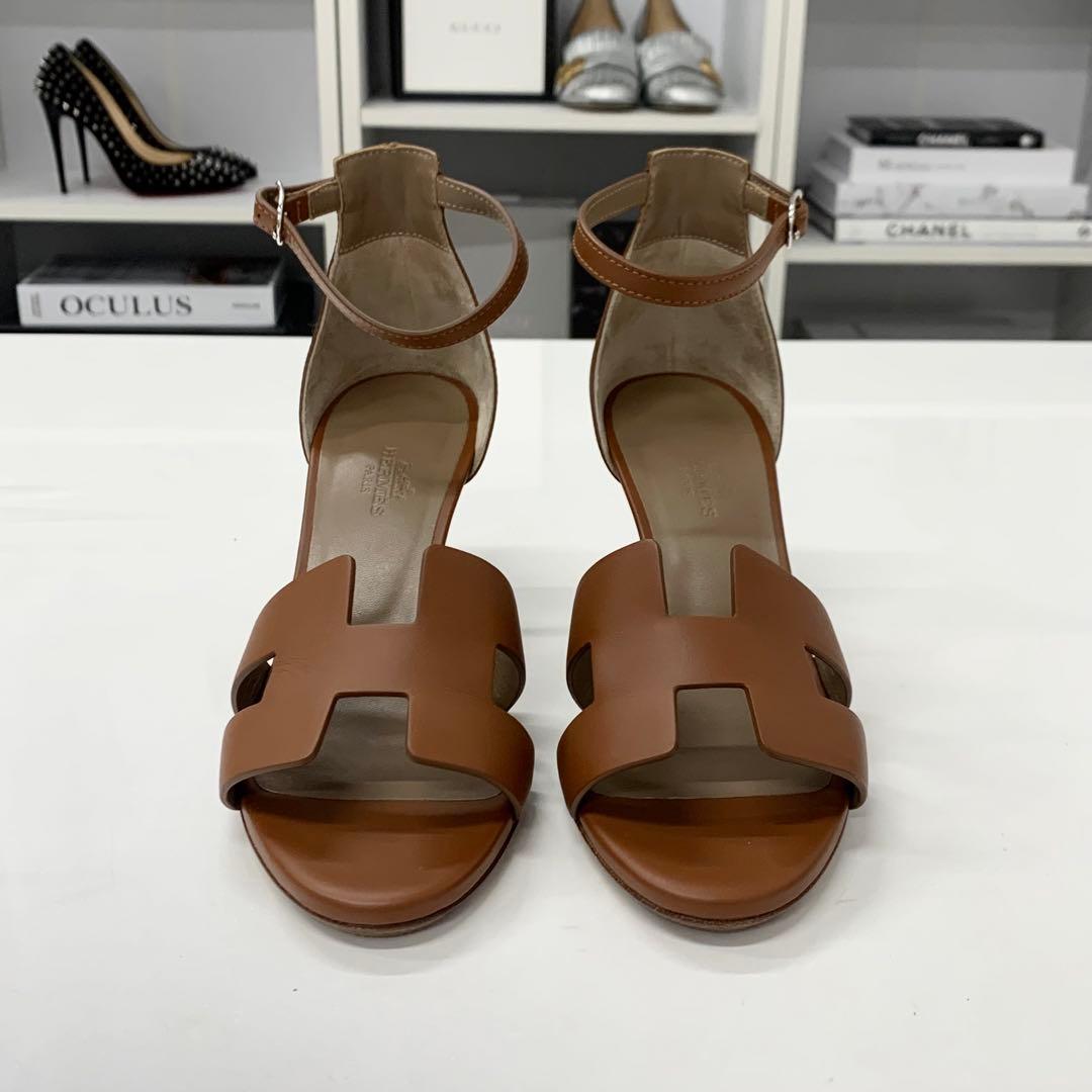 Hermes Legend Leather Wedge Sole Sandals Brown