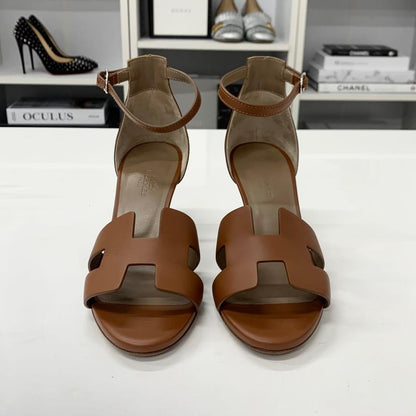 Hermes Legend Leather Wedge Sole Sandals Brown