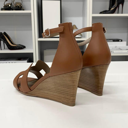 Hermes Legend Leather Wedge Sole Sandals Brown