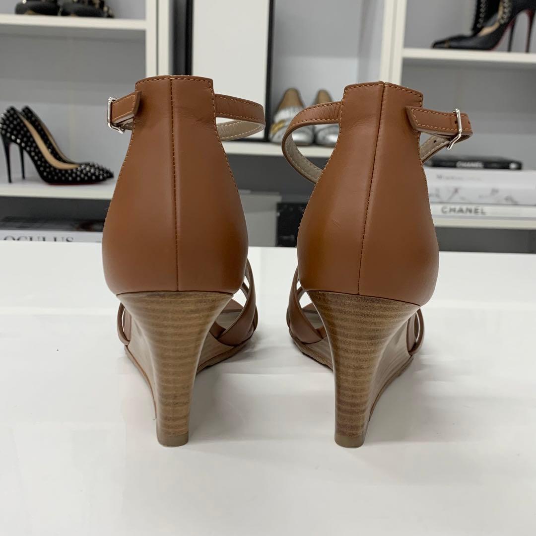 Hermes Legend Leather Wedge Sole Sandals Brown