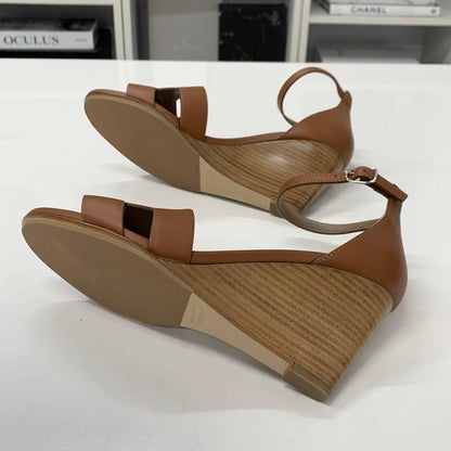 Hermes Legend Leather Wedge Sole Sandals Brown