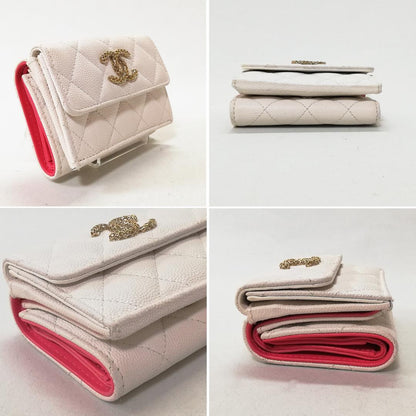 Chanel Caviar Leather Trifold Wallet White