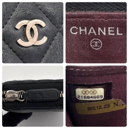 Chanel Quilted Lambskin Zip Around Wallet Black — view 9