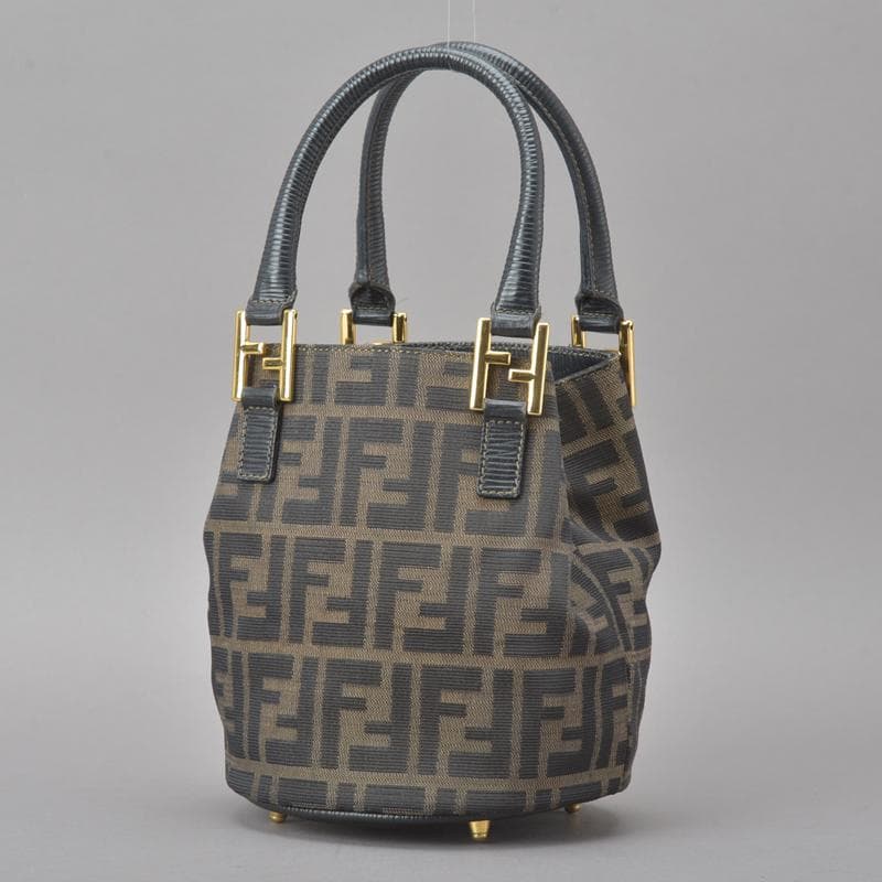 ◇fendi Zucca Handbag Jacquard Leather Brown