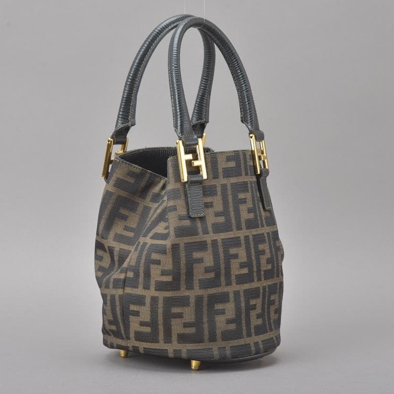 ◇fendi Zucca Handbag Jacquard Leather Brown