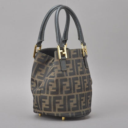 ◇fendi Zucca Handbag Jacquard Leather Brown