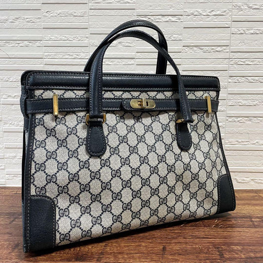Gucci GG Supreme Business Hand Bag Leather Navy