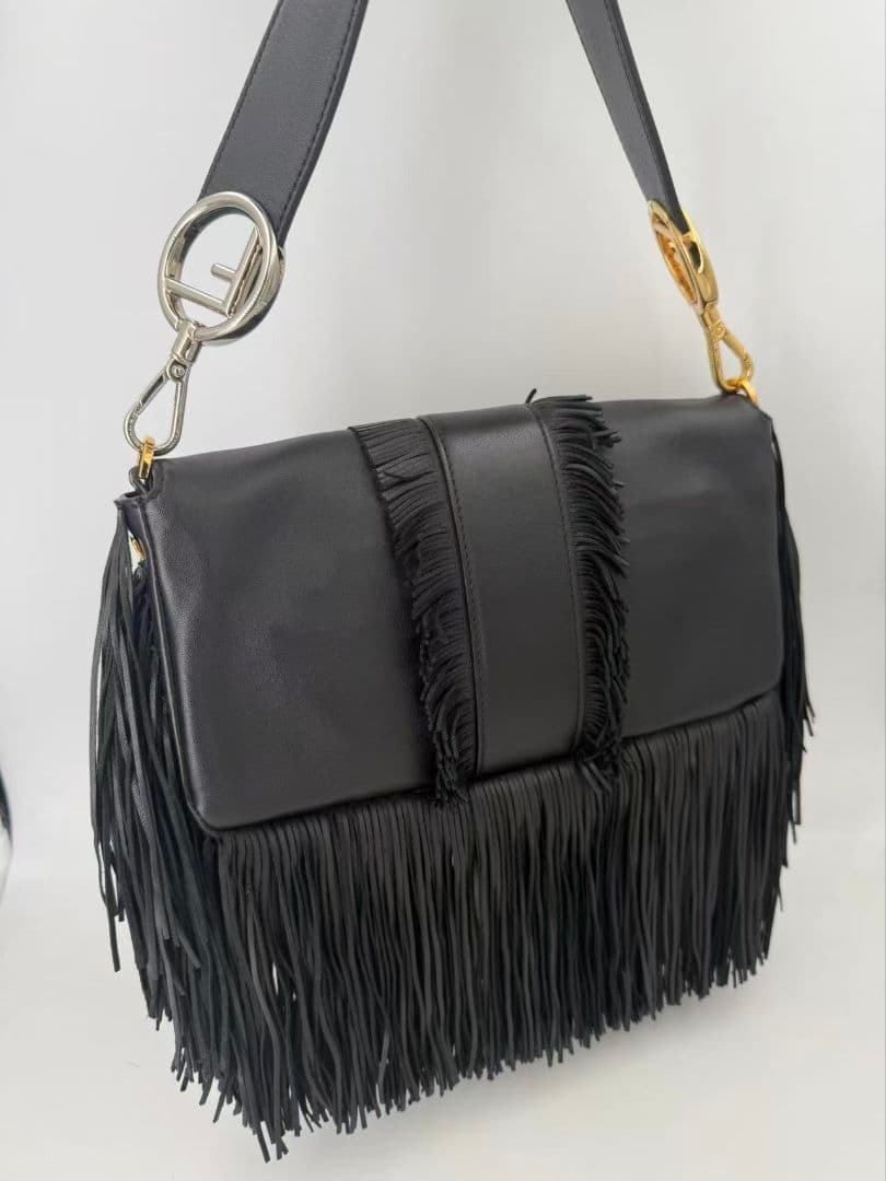 Fendi Fringe Baguette Shoulder Bag Black — view 2