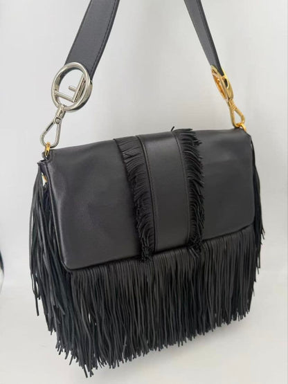 Fendi Fringe Baguette Shoulder Bag Black — view 2