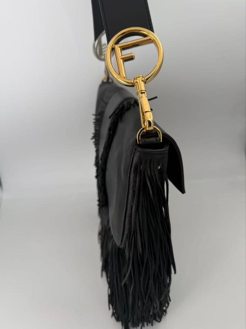 Fendi Fringe Baguette Shoulder Bag Black — view 3
