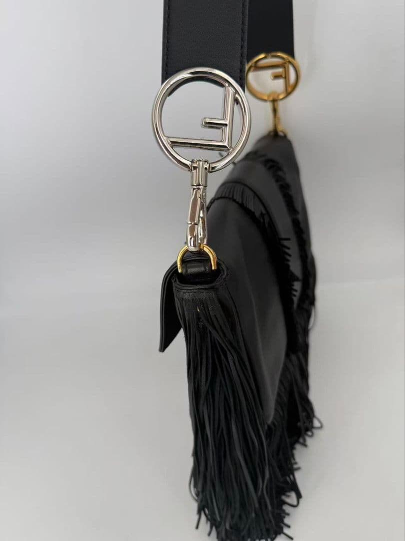 Fendi Fringe Baguette Shoulder Bag Black — view 4