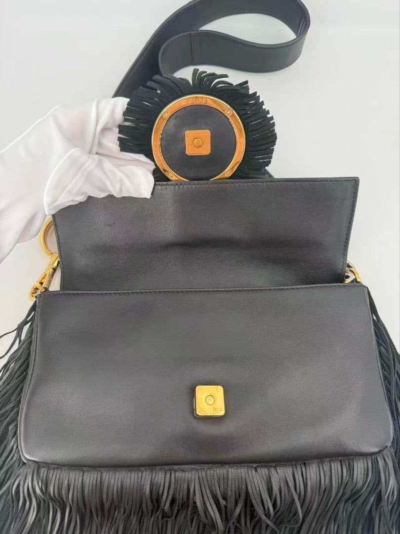 Fendi Fringe Baguette Shoulder Bag Black — view 5