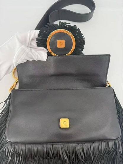 Fendi Fringe Baguette Shoulder Bag Black — view 5