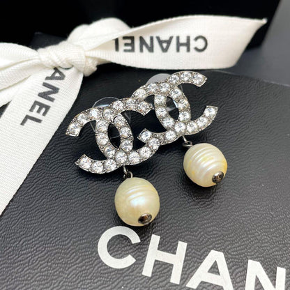 Chanel Cocomark Rhinestone Earrings 05A Swing Pearl