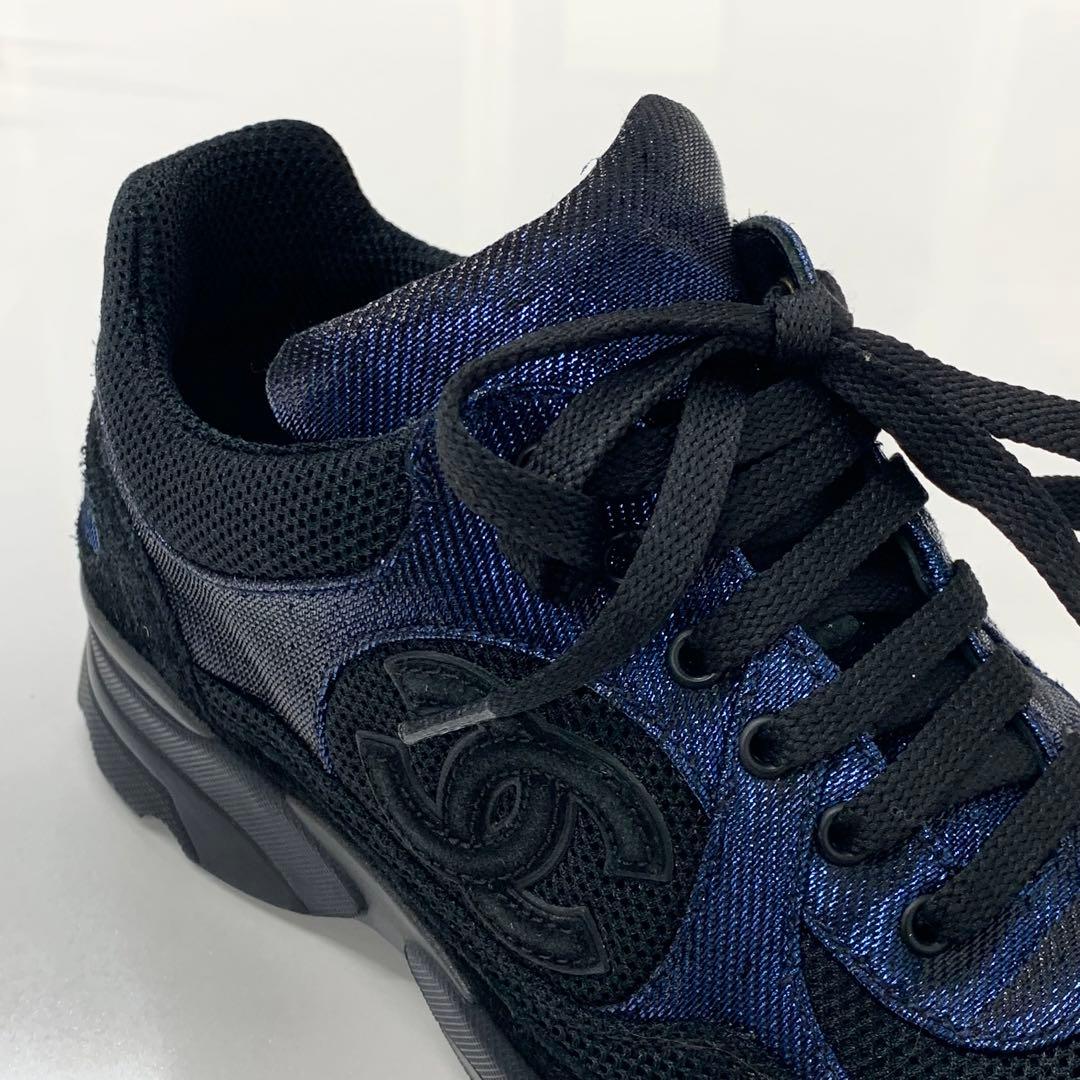 Chanel Cocomark Fabric Sneakers Metallic Black Blue