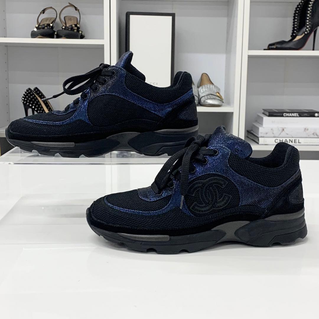 Chanel Cocomark Fabric Sneakers Metallic Black Blue