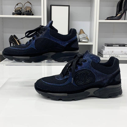 Chanel Cocomark Fabric Sneakers Metallic Black Blue