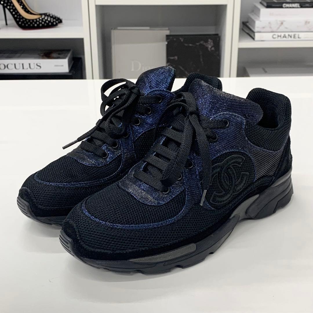 Chanel Cocomark Fabric Sneakers Metallic Black Blue